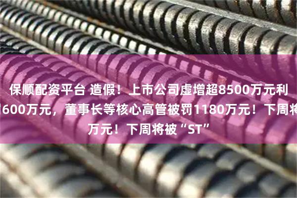 保顺配资平台 造假！上市公司虚增超8500万元利润，被罚600万元，董事长等核心高管被罚1180万元！下周将被“ST”